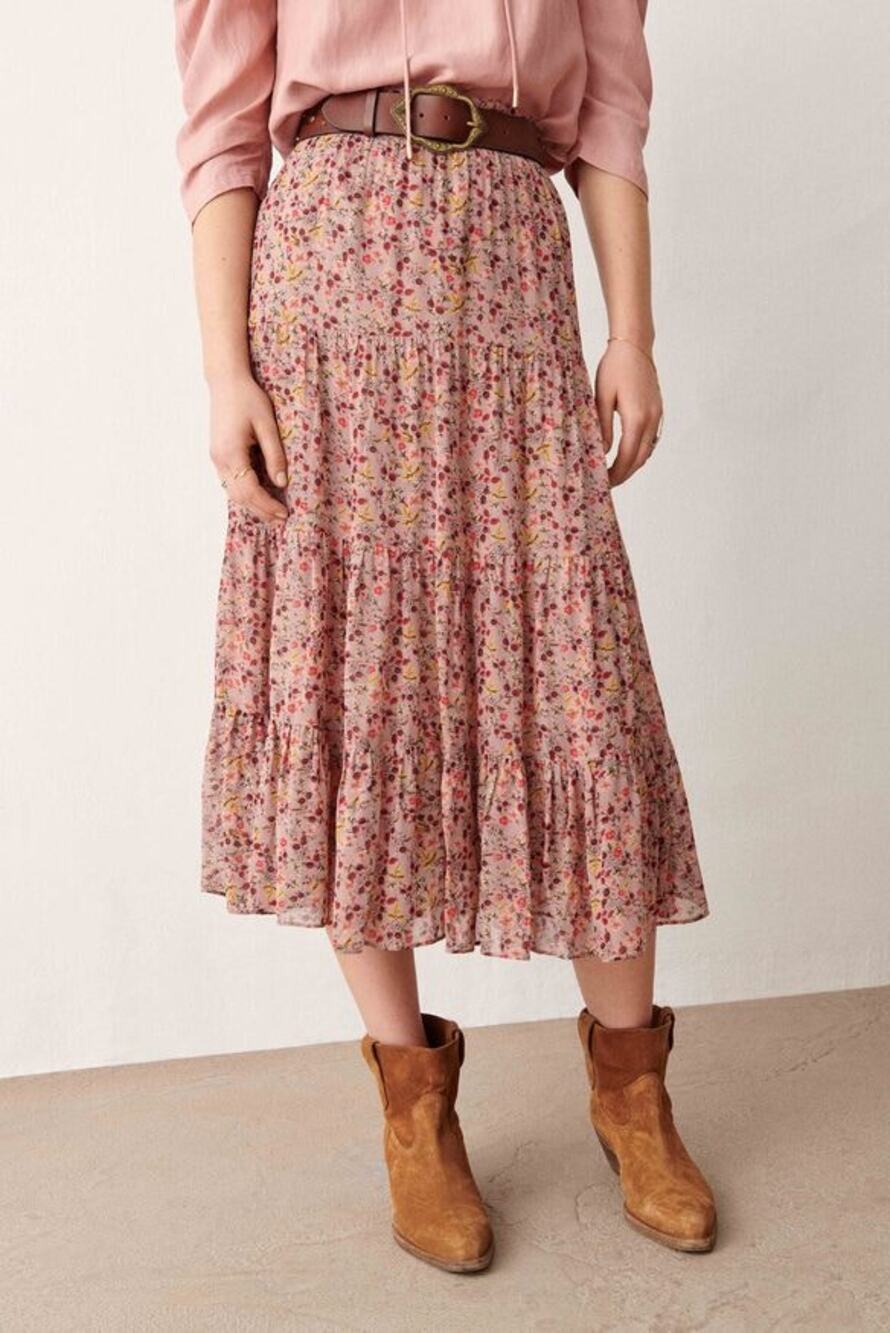 Ba&sh Women's Floral Brown Multicolor Mondar Midi Skirt Sz 1